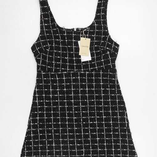 MNG Women's Black Check Tweed Sleeveless Shift Dress Size 8