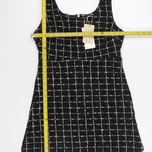 MNG Women's Black Check Tweed Sleeveless Shift Dress Size 8