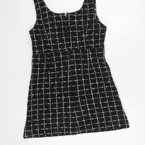 MNG Women's Black Check Tweed Sleeveless Shift Dress Size 8