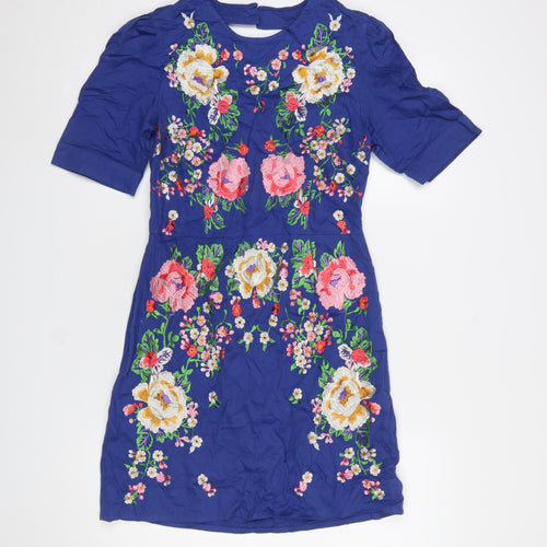 ASOS Women’s Blue Floral Embroidered Cotton Shift Dress Size 10