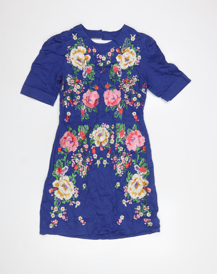 ASOS Women’s Blue Floral Embroidered Cotton Shift Dress Size 10