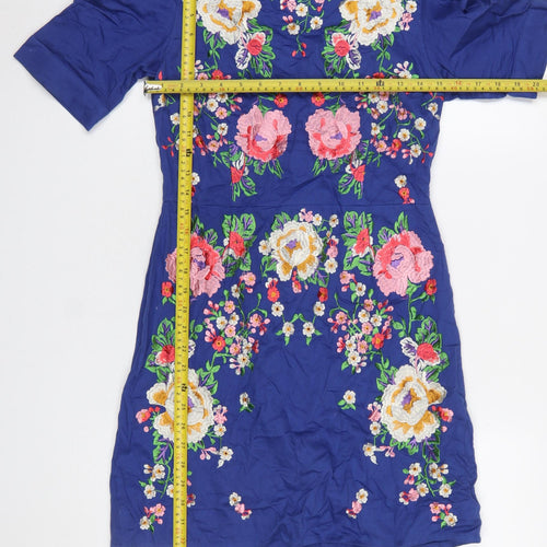 ASOS Women’s Blue Floral Embroidered Cotton Shift Dress Size 10