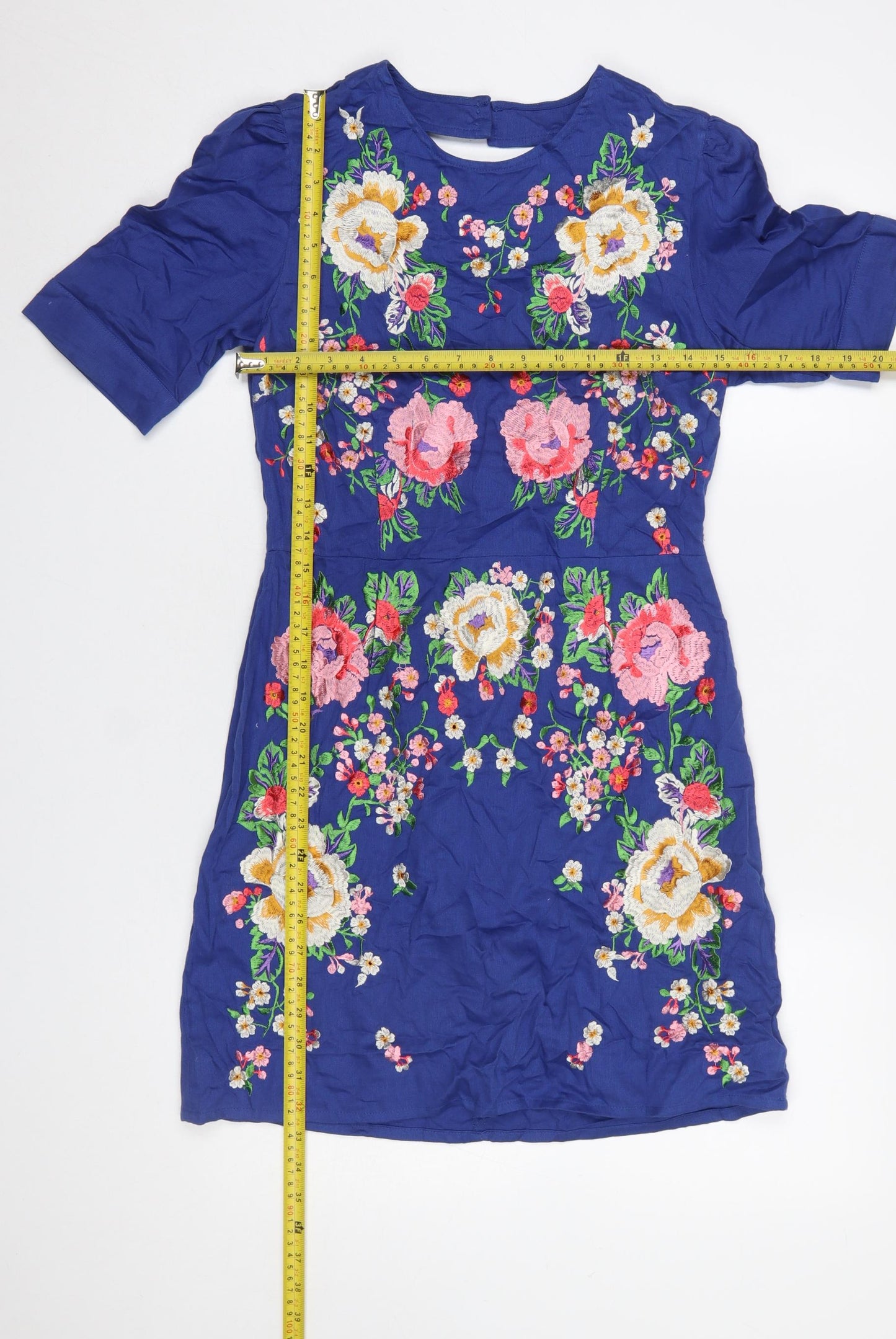 ASOS Women’s Blue Floral Embroidered Cotton Shift Dress Size 10