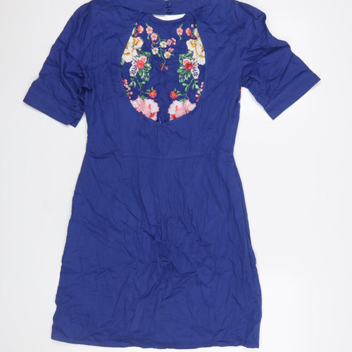 ASOS Women’s Blue Floral Embroidered Cotton Shift Dress Size 10