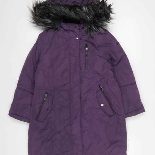 Next Girls Purple Hooded Faux Fur Trim Long Parka Coat Age 8 Years