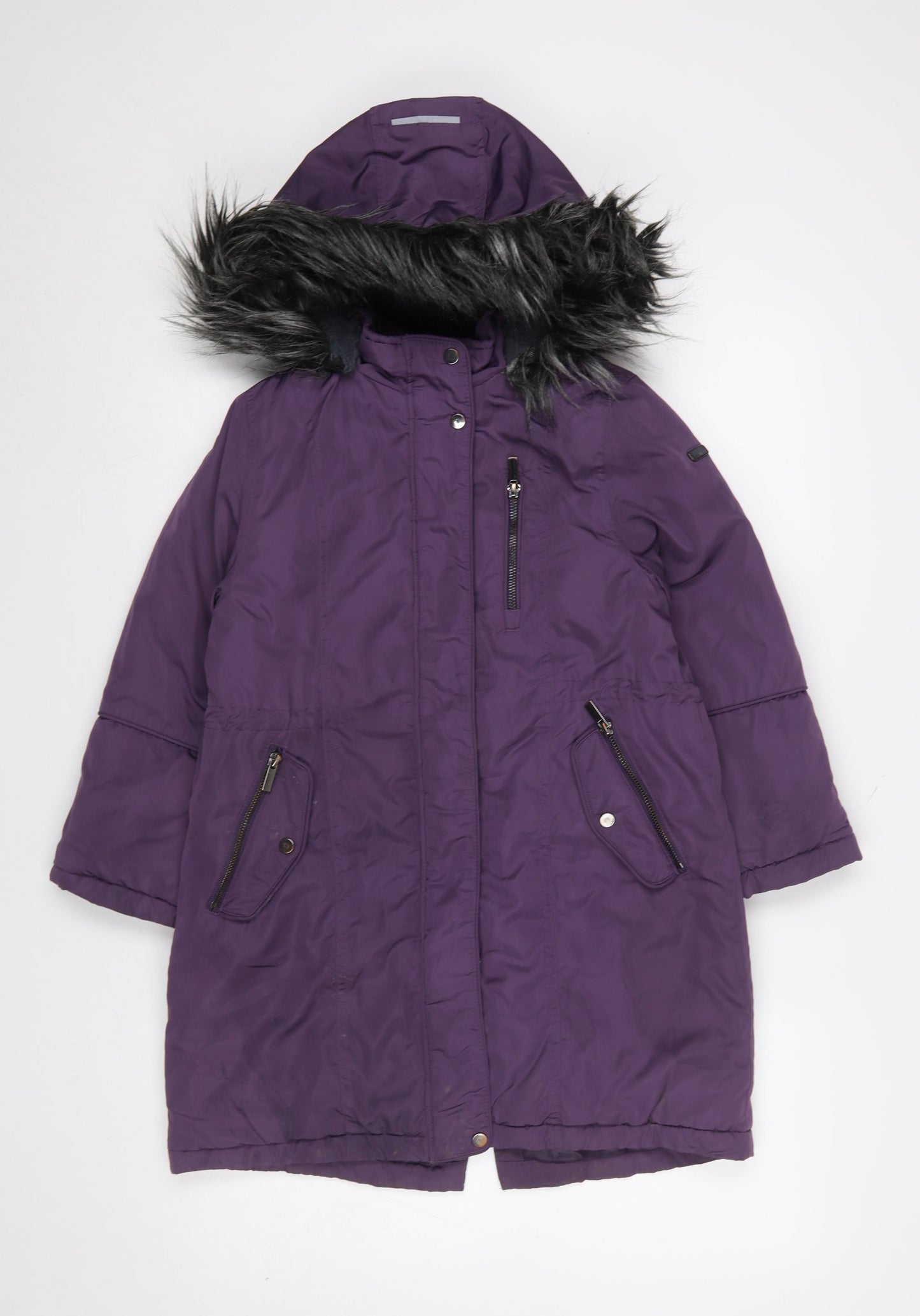 Next Girls Purple Hooded Faux Fur Trim Long Parka Coat Age 8 Years