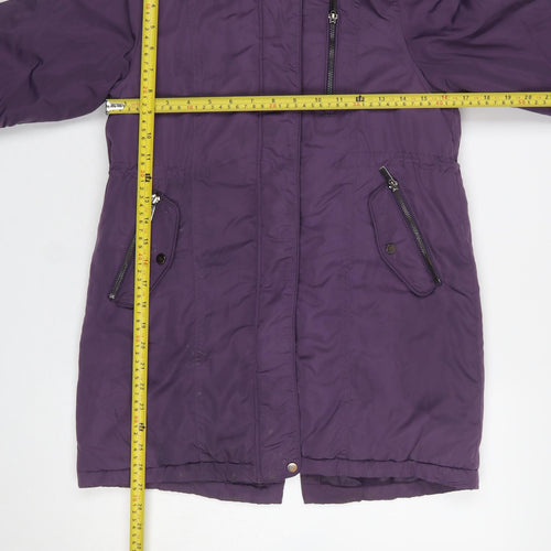 Next Girls Purple Hooded Faux Fur Trim Long Parka Coat Age 8 Years