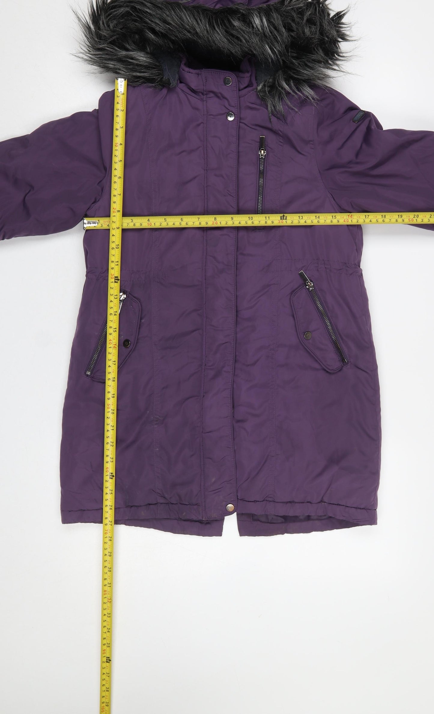 Next Girls Purple Hooded Faux Fur Trim Long Parka Coat Age 8 Years