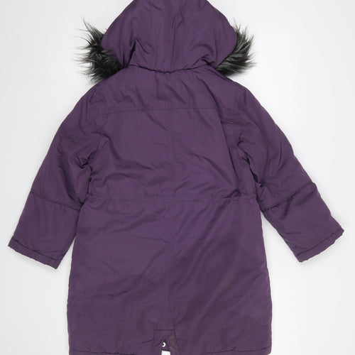 Next Girls Purple Hooded Faux Fur Trim Long Parka Coat Age 8 Years