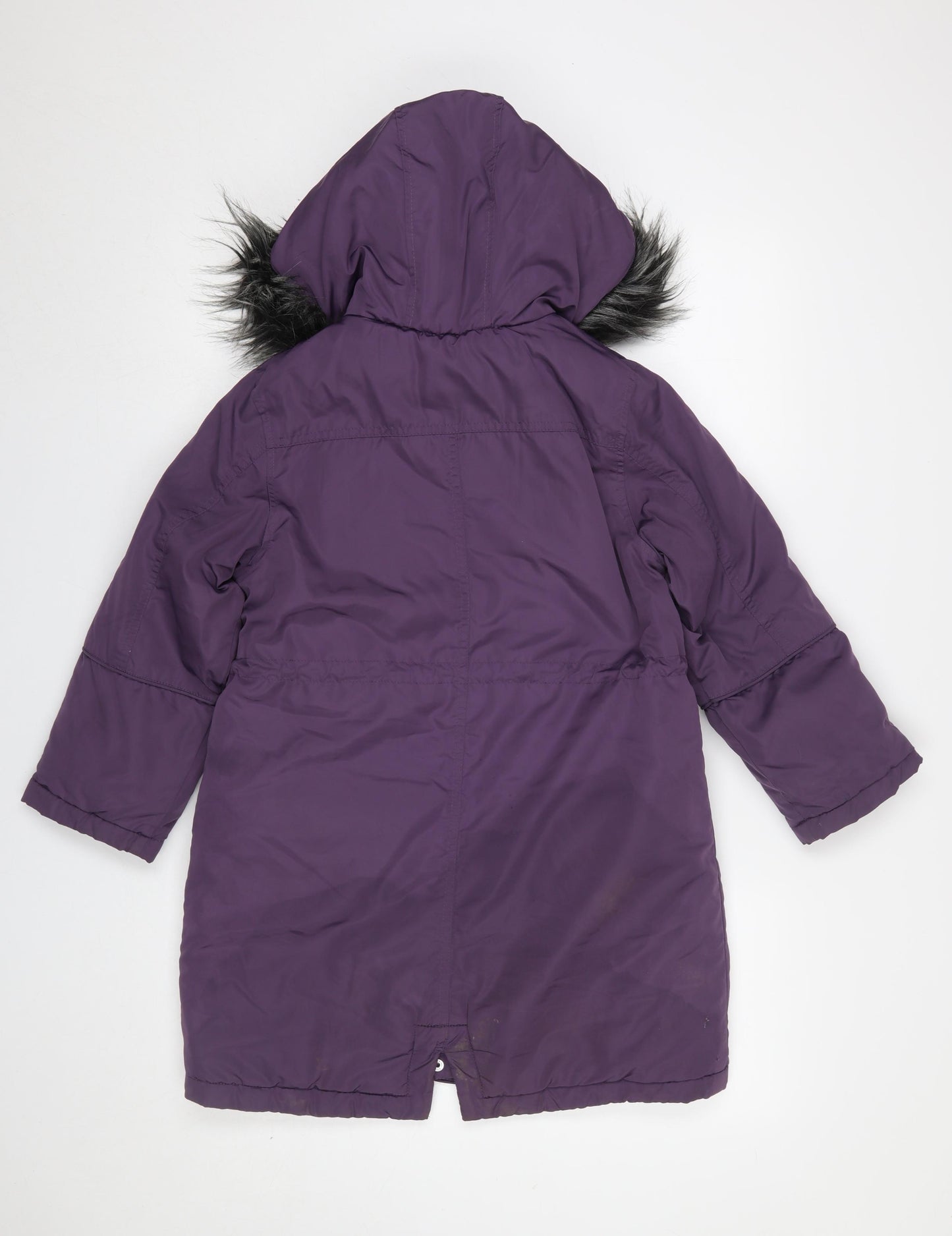 Next Girls Purple Hooded Faux Fur Trim Long Parka Coat Age 8 Years