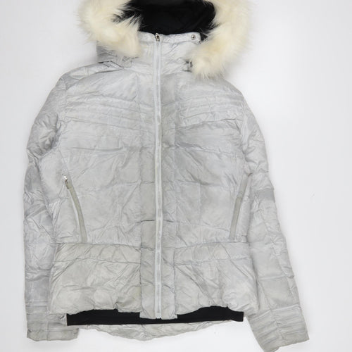 Duvillard Women Silver Hooded Down Puffer Jacket UK 14 Winter Ski Coat