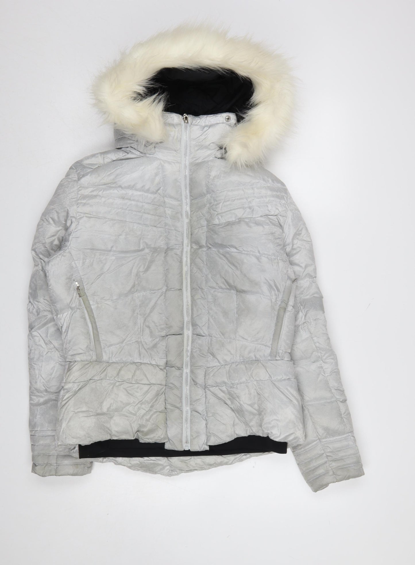 Duvillard Women Silver Hooded Down Puffer Jacket UK 14 Winter Ski Coat