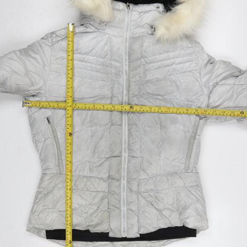 Duvillard Women Silver Hooded Down Puffer Jacket UK 14 Winter Ski Coat