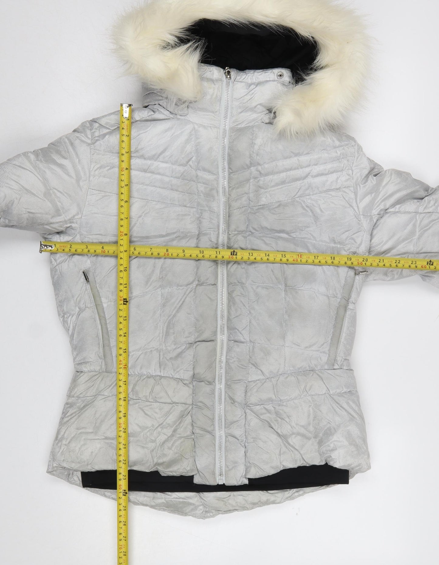 Duvillard Women Silver Hooded Down Puffer Jacket UK 14 Winter Ski Coat