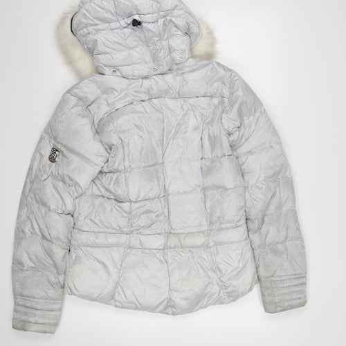 Duvillard Women Silver Hooded Down Puffer Jacket UK 14 Winter Ski Coat