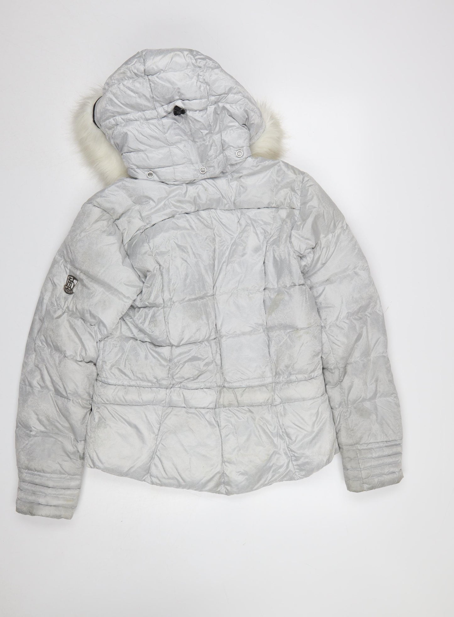 Duvillard Women Silver Hooded Down Puffer Jacket UK 14 Winter Ski Coat