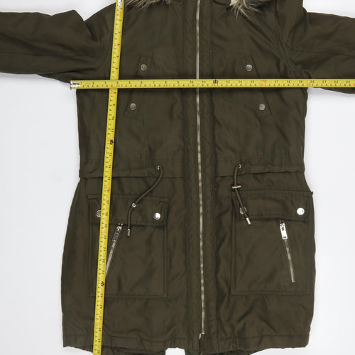 Peacocks Women’s Green Faux Fur Hooded Long Parka Coat Size 10