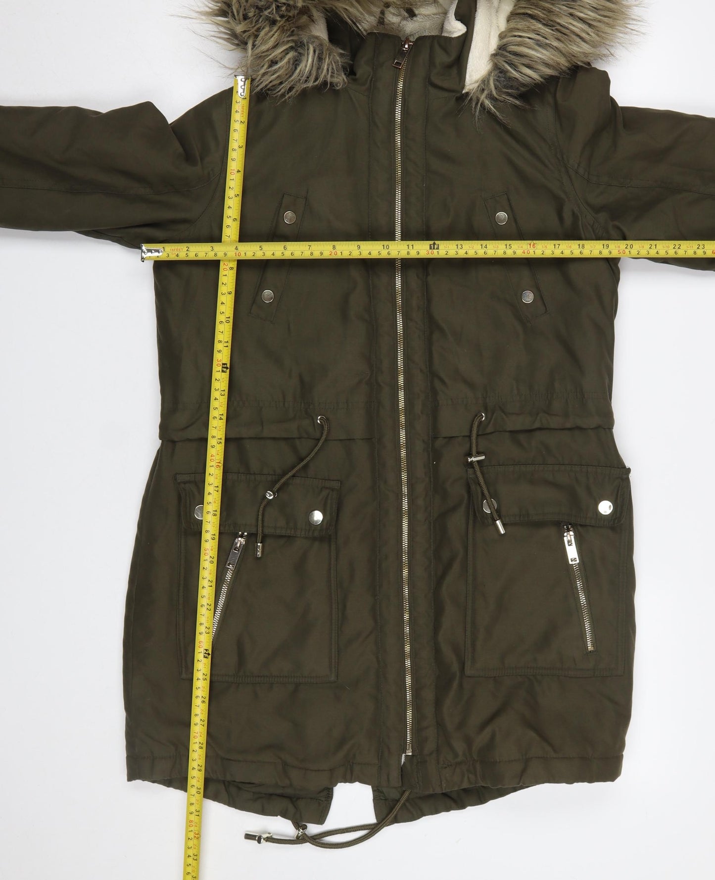 Peacocks Women’s Green Faux Fur Hooded Long Parka Coat Size 10