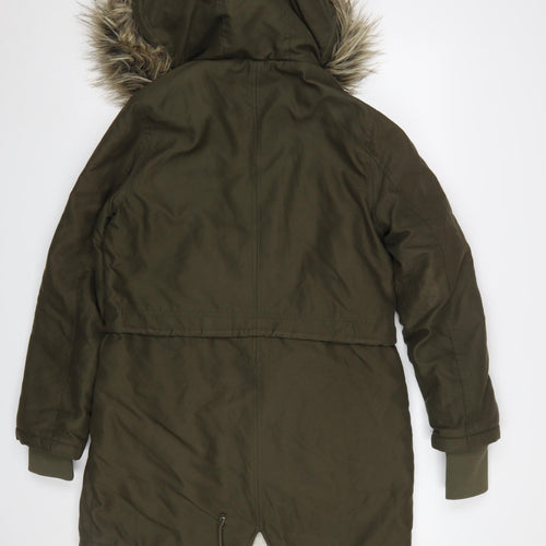 Peacocks Women’s Green Faux Fur Hooded Long Parka Coat Size 10