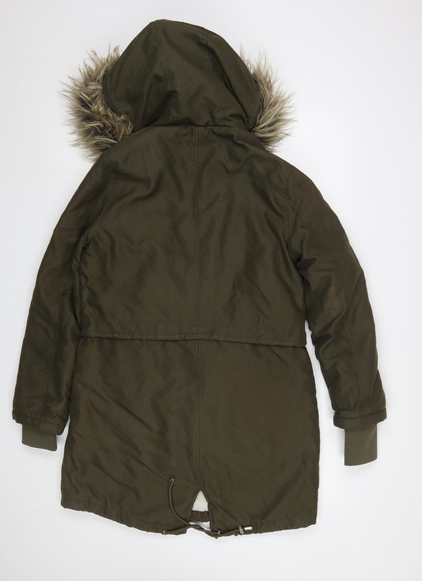 Peacocks Women’s Green Faux Fur Hooded Long Parka Coat Size 10