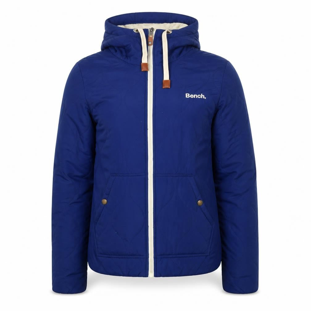 Front view of Bench Men's Blue XS Quilted Hooded Full Zip Casual Jacket
