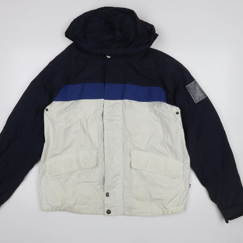 Nautica Men’s Blue White Hooded Windbreaker Jacket M