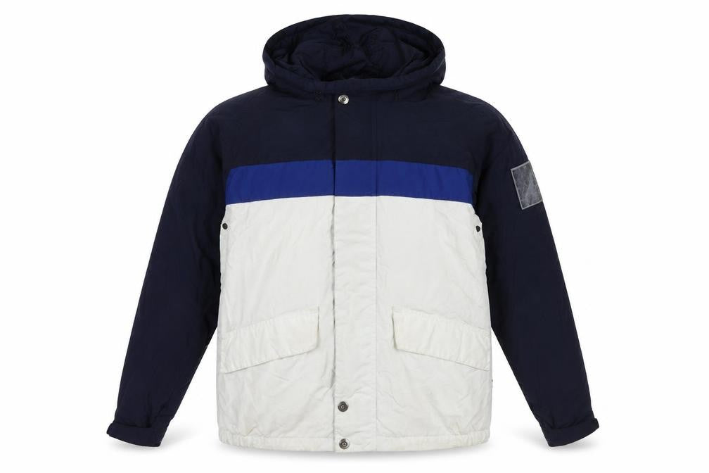 Front view of Nautica Men’s Blue White Hooded Windbreaker Jacket M
