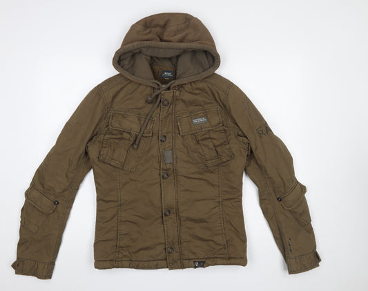 G-Star RAW Men's Brown Hooded Military Jacket Size L Cotton Canvas