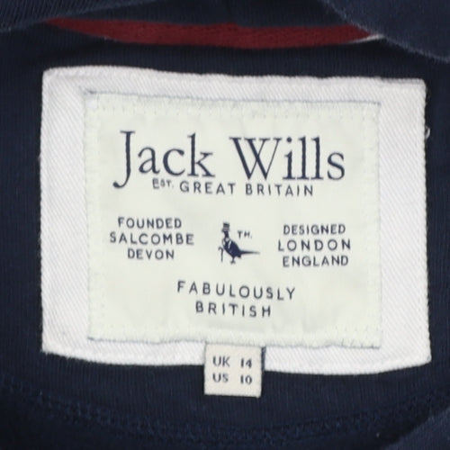 Jack Wills Womens Navy Hoodie UK 14 Pullover Cotton Blend Long Sleeve