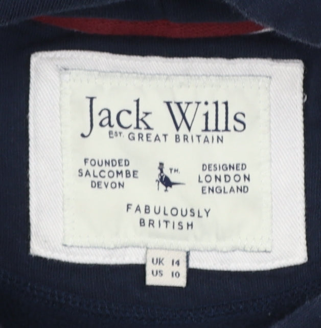 Jack Wills Womens Navy Hoodie UK 14 Pullover Cotton Blend Long Sleeve