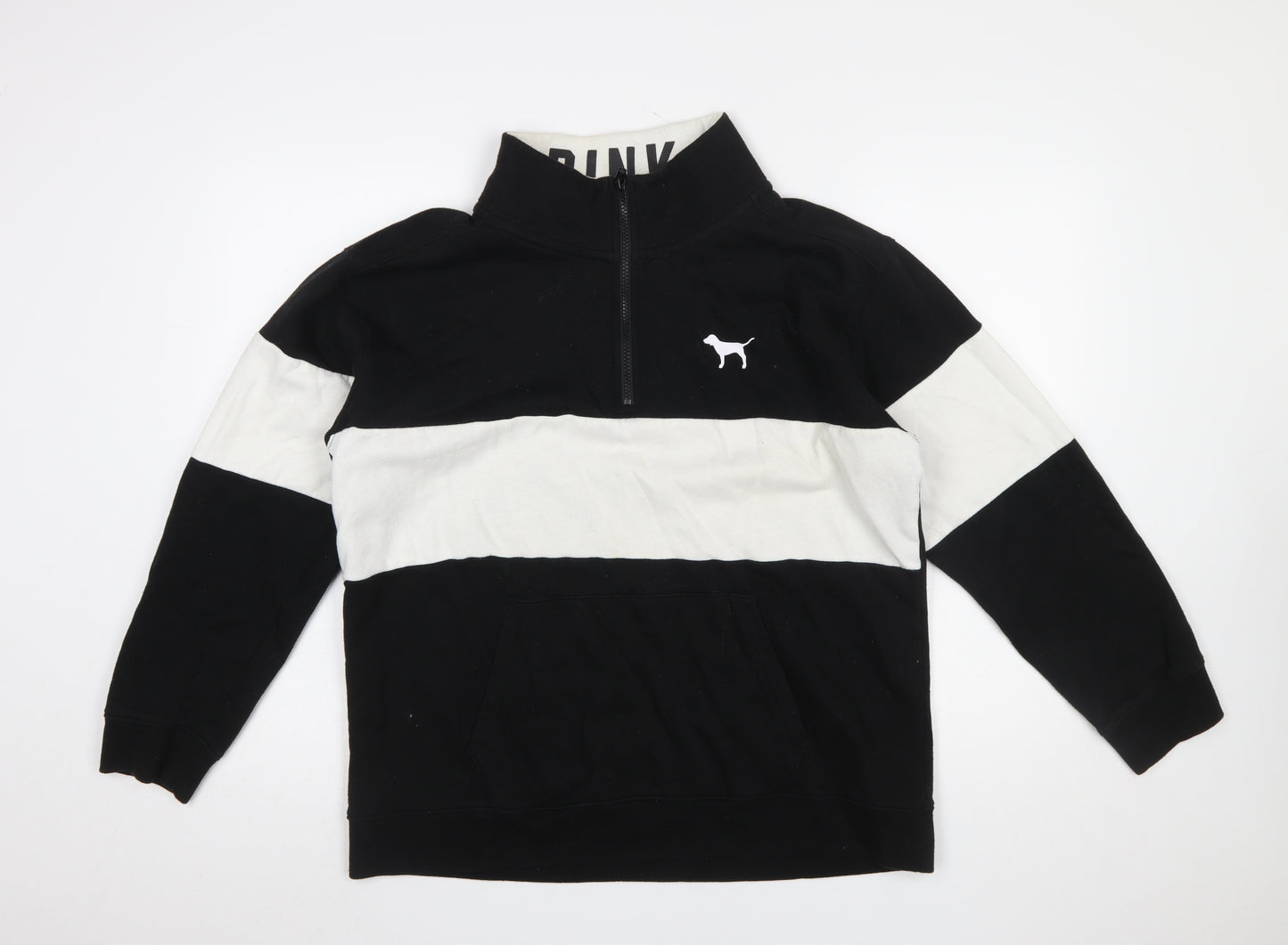 Victoria’s Secret Pink Women’s Black & White 1/4 Zip Pullover Sweatshirt Size L