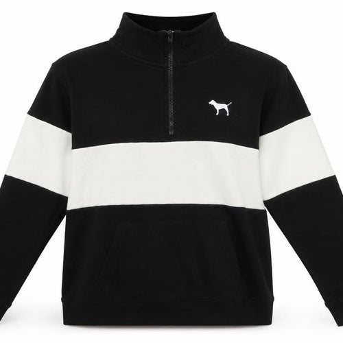 Victoria’s Secret Pink Women’s Black & White 1/4 Zip Pullover Sweatshirt Size L