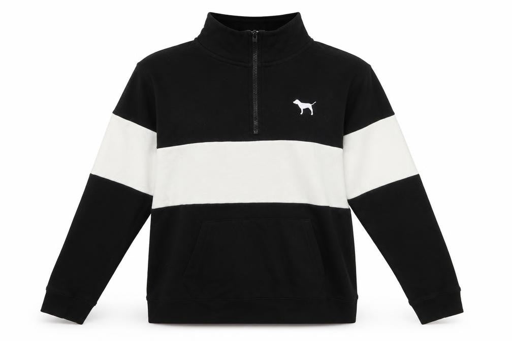 Victoria’s Secret Pink Women’s Black & White 1/4 Zip Pullover Sweatshirt Size L