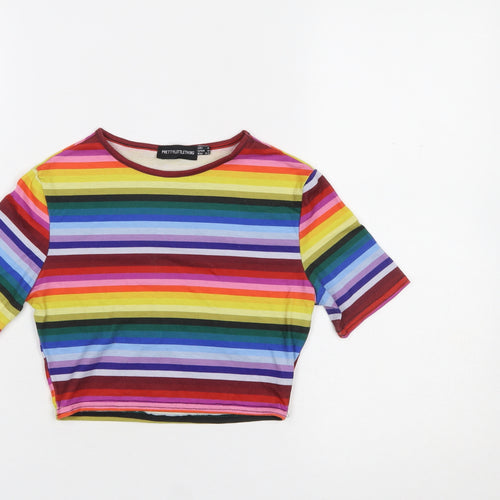 PrettyLittleThing Women’s Multicoloured Cropped Stripe T-Shirt UK 4