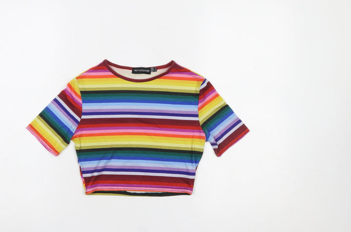 PrettyLittleThing Women’s Multicoloured Cropped Stripe T-Shirt UK 4