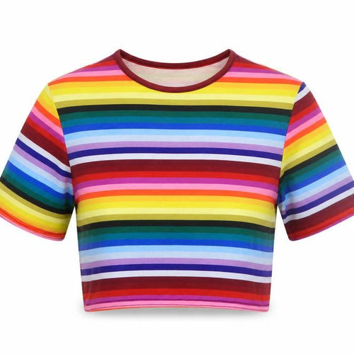 PrettyLittleThing Women’s Multicoloured Cropped Stripe T-Shirt UK 4