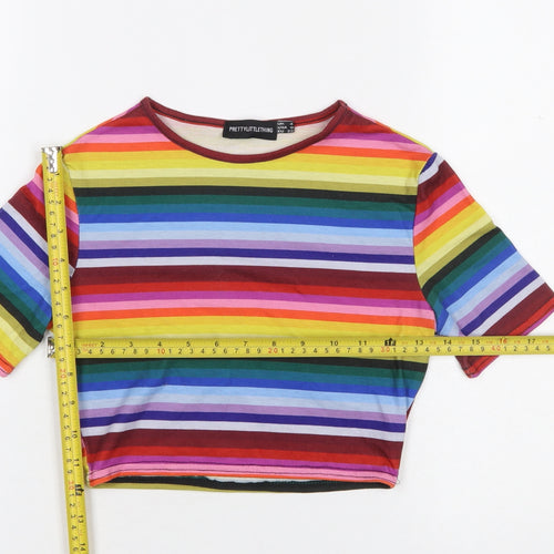 PrettyLittleThing Women’s Multicoloured Cropped Stripe T-Shirt UK 4
