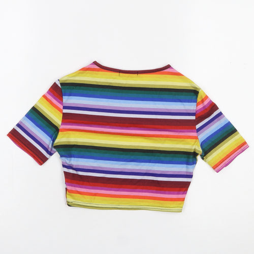 PrettyLittleThing Women’s Multicoloured Cropped Stripe T-Shirt UK 4