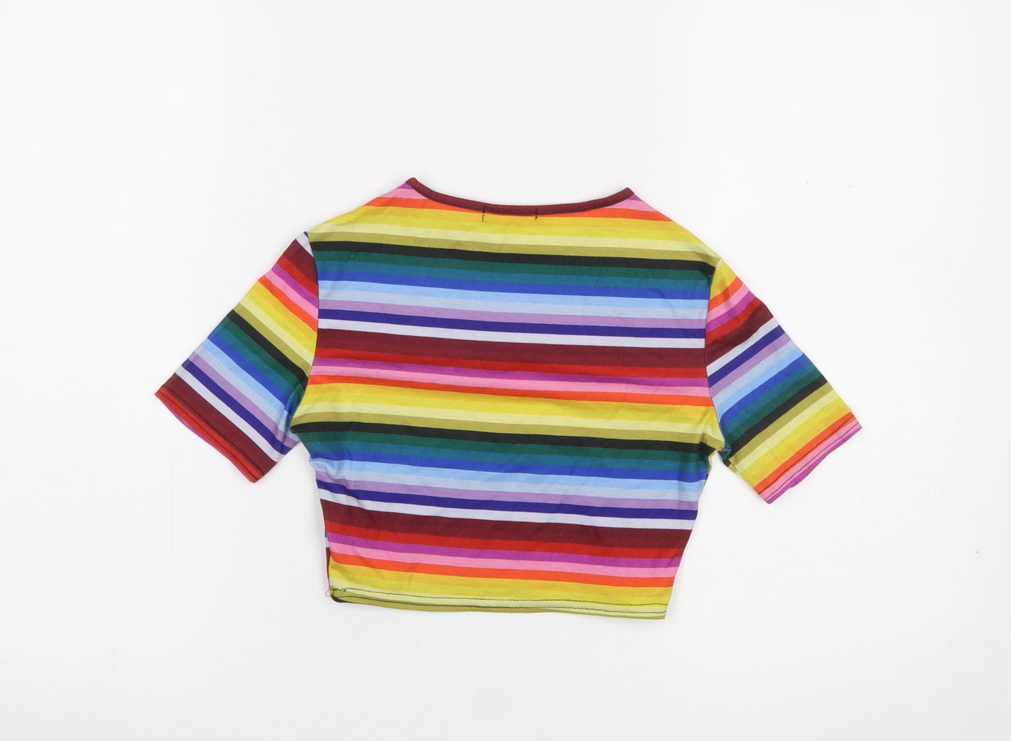 PrettyLittleThing Women’s Multicoloured Cropped Stripe T-Shirt UK 4