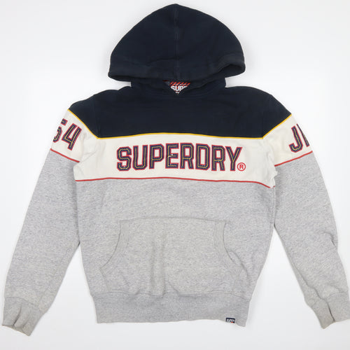 Superdry Mens Grey Pullover Hoodie Large Embroidered Logo Sports Style