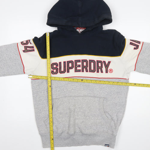 Superdry Mens Grey Pullover Hoodie Large Embroidered Logo Sports Style