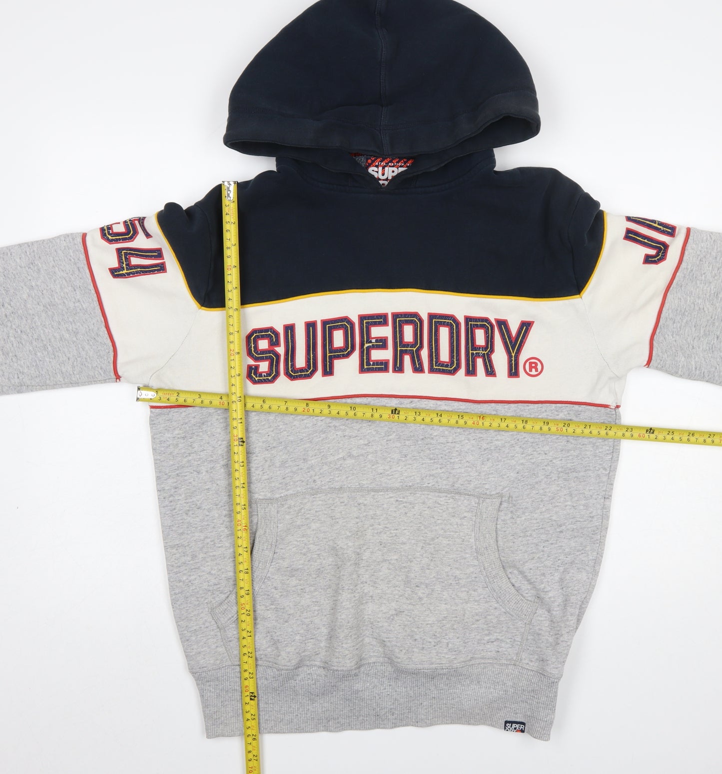 Superdry Mens Grey Pullover Hoodie Large Embroidered Logo Sports Style