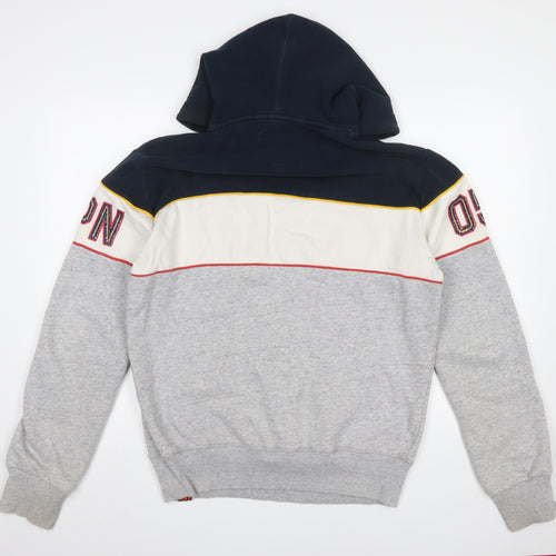 Superdry Mens Grey Pullover Hoodie Large Embroidered Logo Sports Style