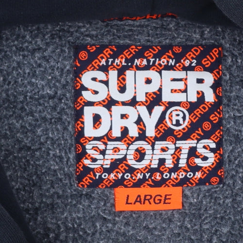 Superdry Mens Grey Pullover Hoodie Large Embroidered Logo Sports Style