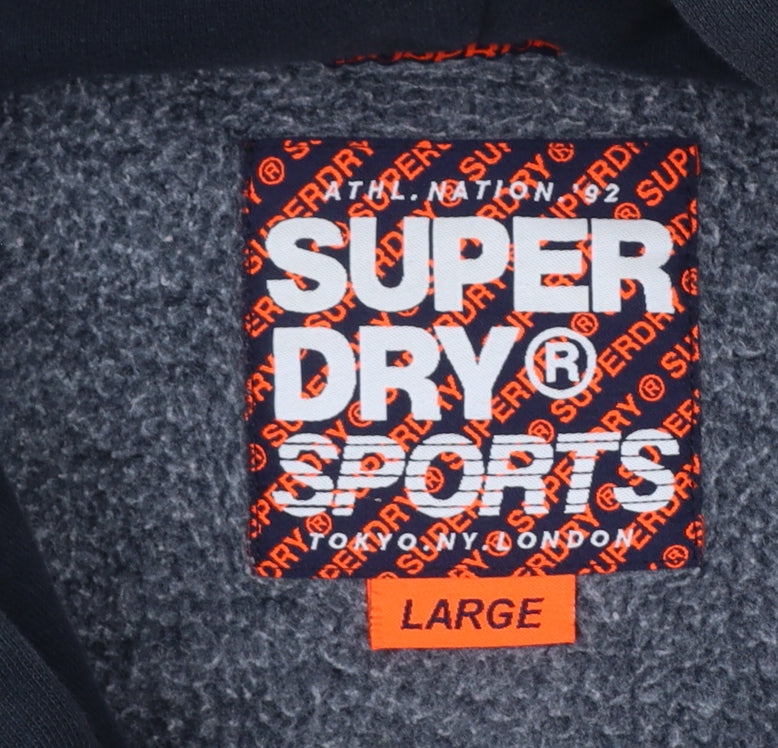 Superdry Mens Grey Pullover Hoodie Large Embroidered Logo Sports Style
