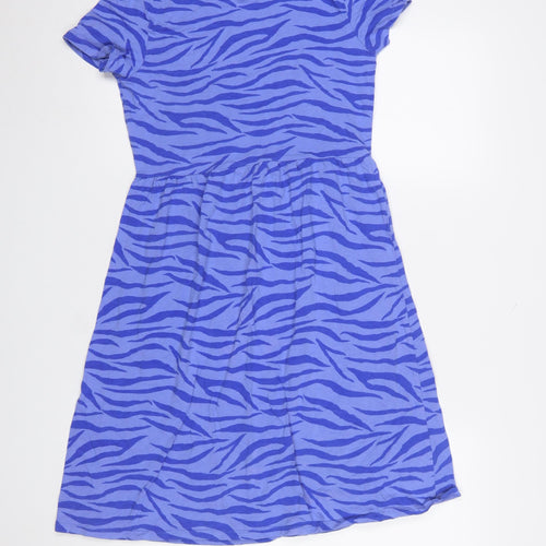 John Lewis Girls Blue Animal Print Skater Dress Size 14 Years Cotton