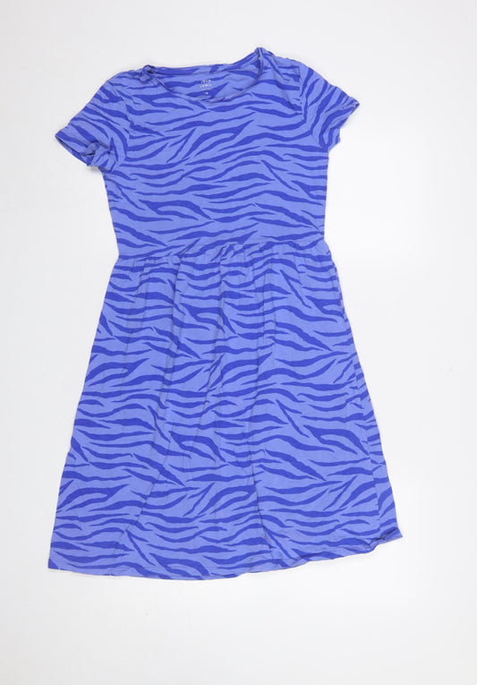 John Lewis Girls Blue Animal Print Skater Dress Size 14 Years Cotton