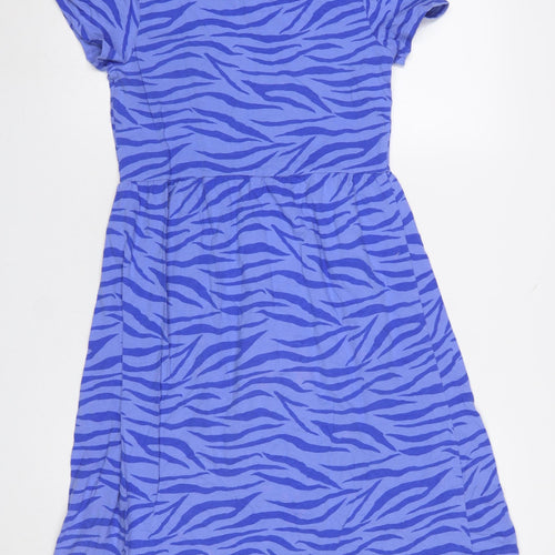 John Lewis Girls Blue Animal Print Skater Dress Size 14 Years Cotton