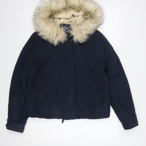 ONLY Women Blue Faux Fur Hooded Parka Jacket Size M Winter Casual