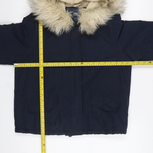 ONLY Women Blue Faux Fur Hooded Parka Jacket Size M Winter Casual